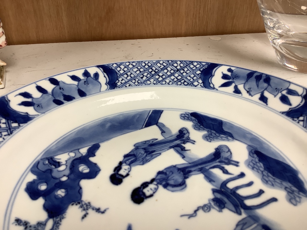 A Chinese Kangxi blue and white plate, diameter 21cm